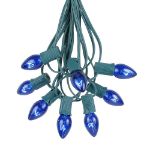 25 Light String Set with Blue Transparent C7 Bulbs on Green Wire
